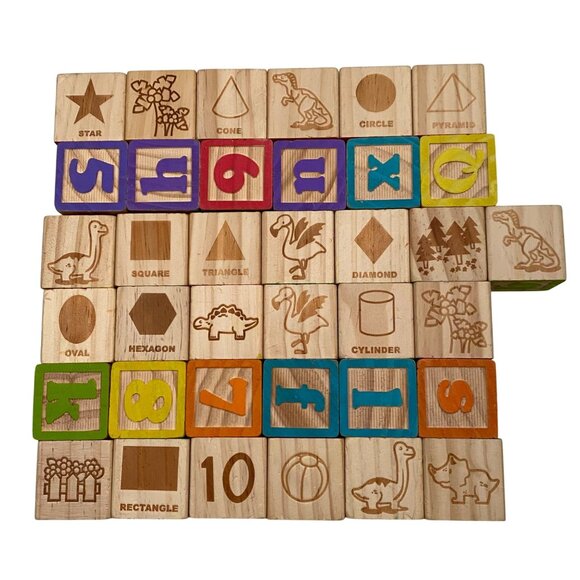 Wooden Block Lot of 37 Alphabet Letters Numbers Pictures Educational Homeschool - Picture 4 of 4